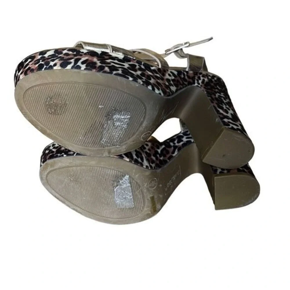 Platform Sandals Leopard Print Chunky Heel Gold Straps‎ Party Shoes